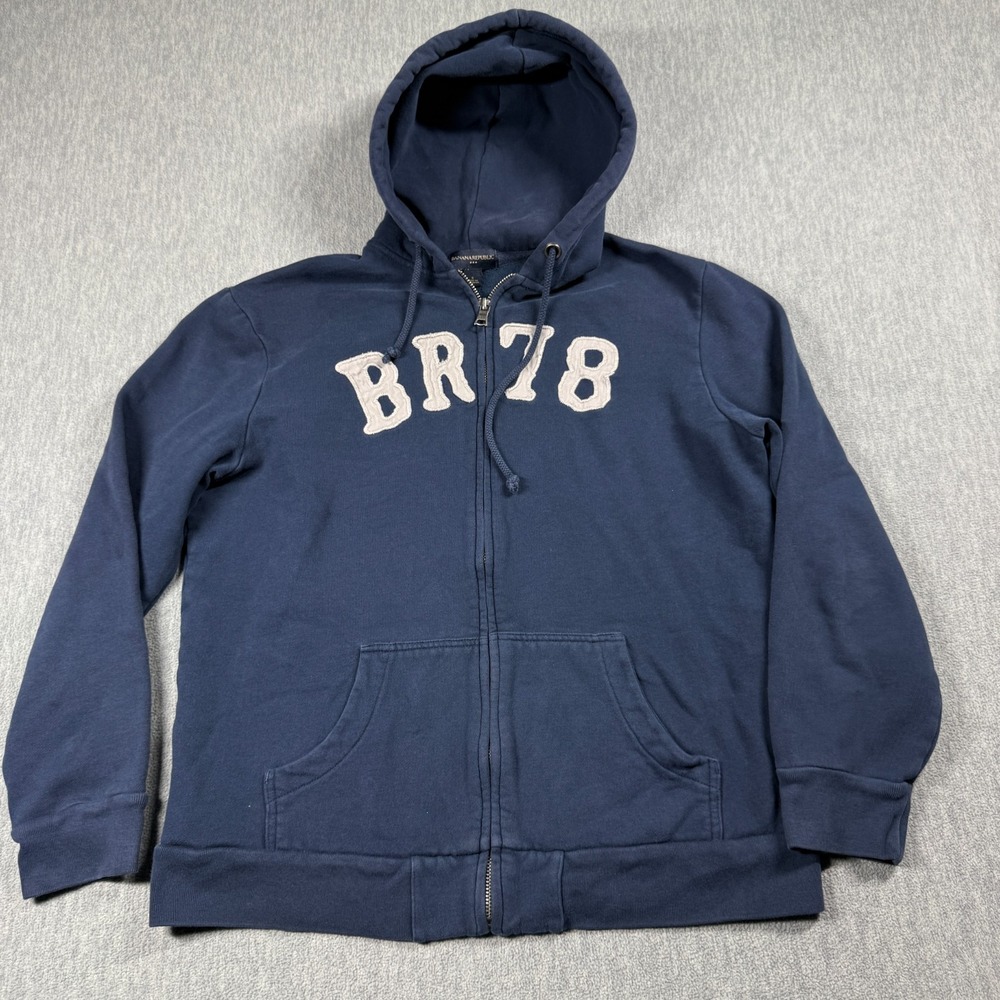 Banana Republic Hoodie Women Small Blue BR 78 Full Zip Applique‎ Fleece Sweater